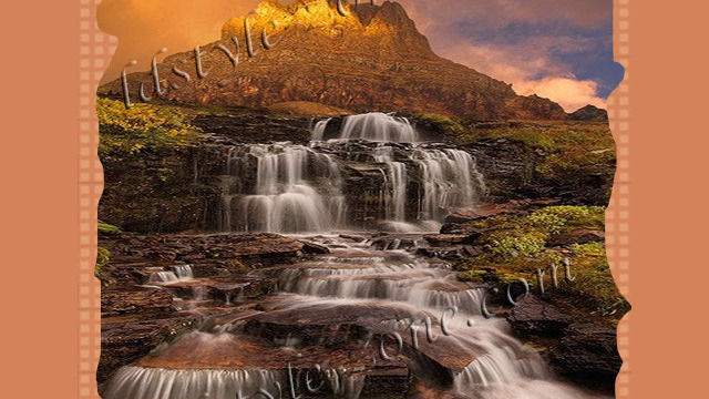 Dawn-waterfall-on-Clements-Mountain-at-Glacier-National-Park-in-northwestern-Montana Dawn-waterfall-on-Clements-Mountain-at-Glacier-National-Park-in-northwestern-Montana
